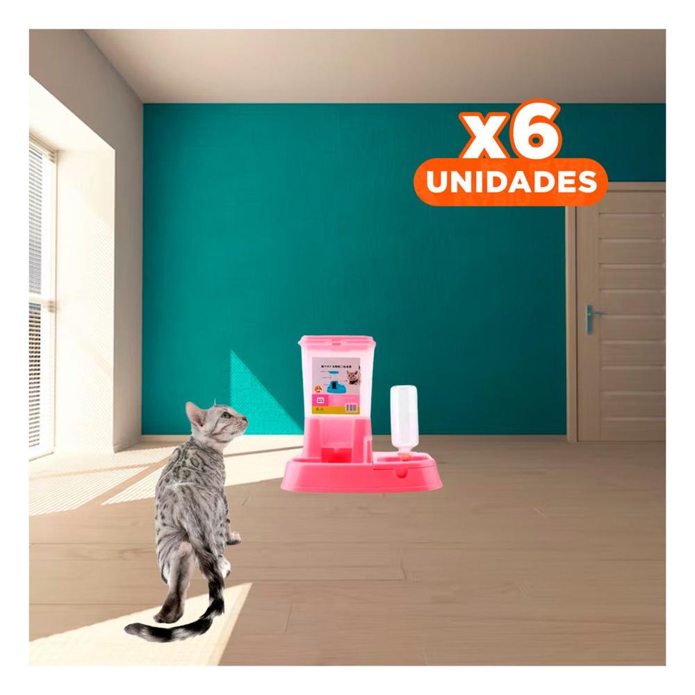 Pack6 Unidad de Comida y Bebida Rosado para Mascota Practico y Resistente Y+Regalo Sticker