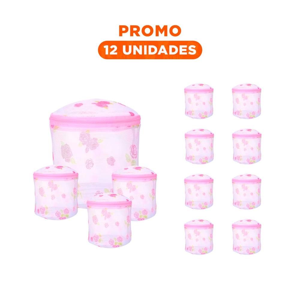 Pack12 Contenedor Malla Lavadora Ropa Diseno Cilindro Blanco con Flores Firme Y+Regalo Sticker