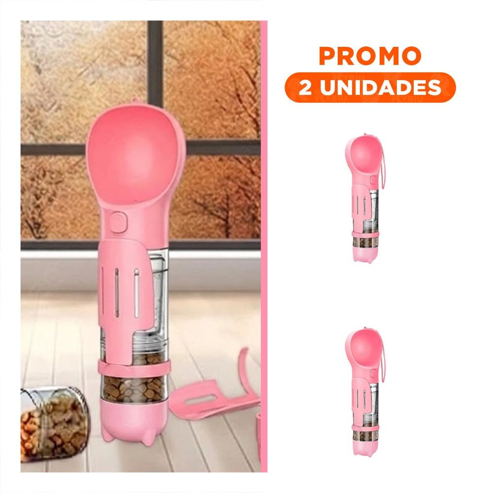 Pack2 Contenedor Portatil 4 en 1 Dispensador con Bolsita Rosado Mediano