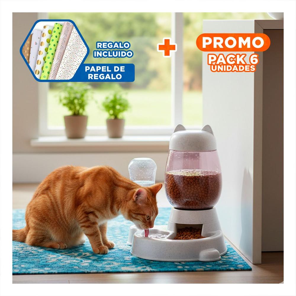 Pack6 Bebida y Comida en Plato Pet Gato Blanco Blanco Comodo Y+Papel Regalo