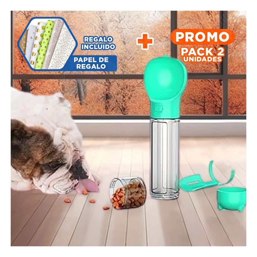 Pack2 Recipiente Portatil 4 en 1 Dispensador con Bolsita Celeste Mediano Y+Papel Regalo