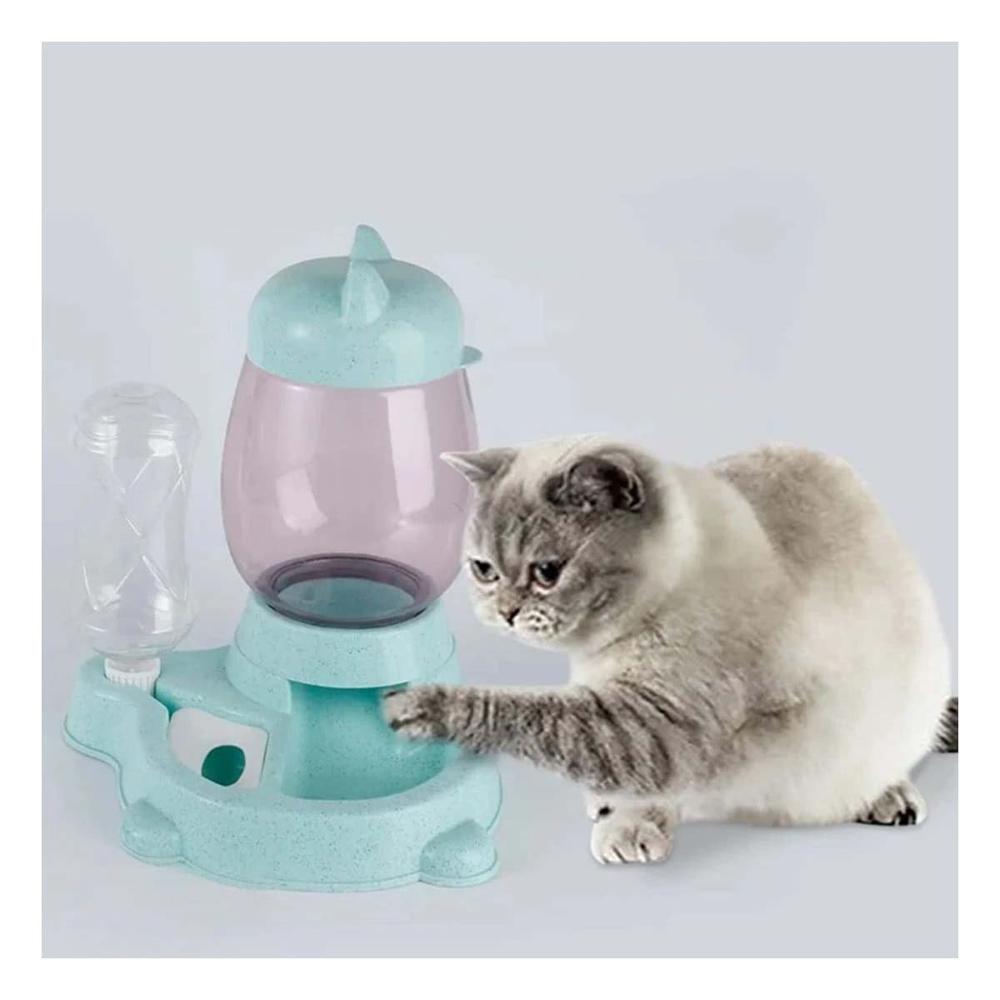 Comida Doble Pet Gato Blanco Celeste Portatil Y+Ligas Regalo