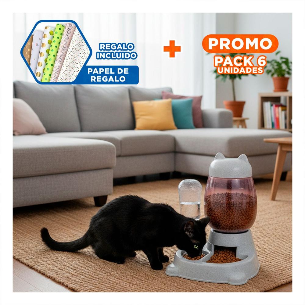Pack6 Comida y Bebida Pet Gato Blanco Gris Facil de Limpiar Y+Papel Regalo