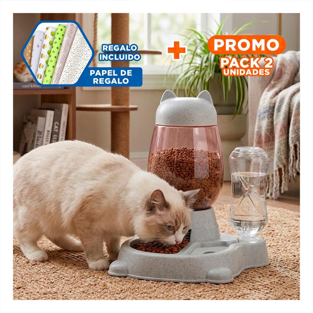 Pack2 Cuenco Unido Pet Gato Blanco Gris Facil de Limpiar Y+Papel Regalo