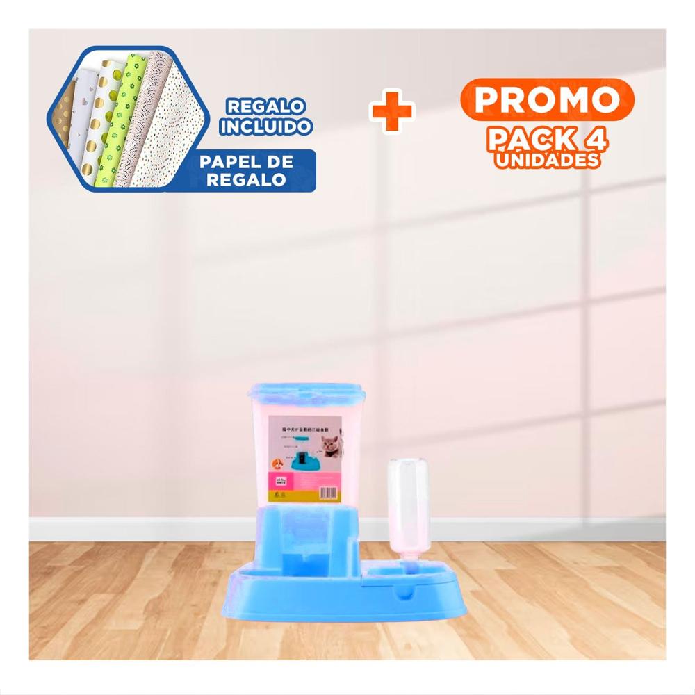Pack4 Area de Comida y Bebida para Mascota Celeste Estable y Segura Y+Papel Regalo