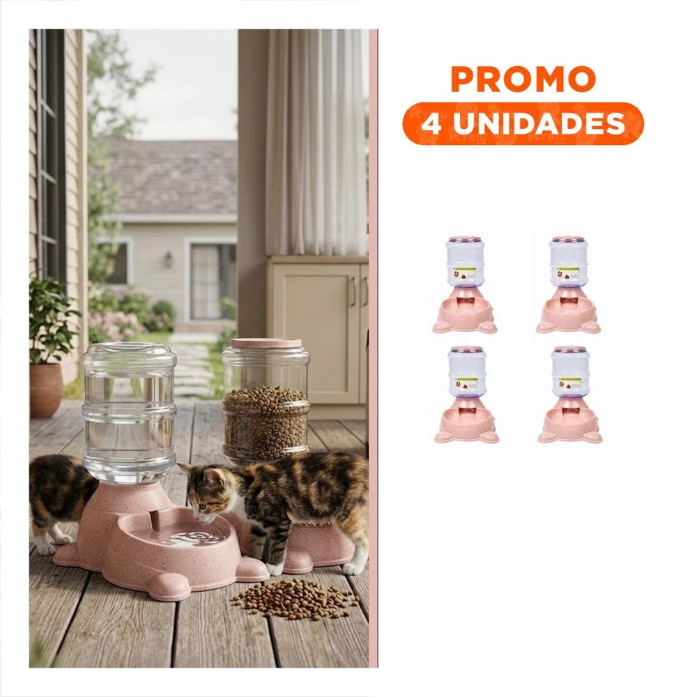 Pack4 Set Completo para Perro Plomo Circular con Bidon Plastico Rosado Y+Regalo Sticker