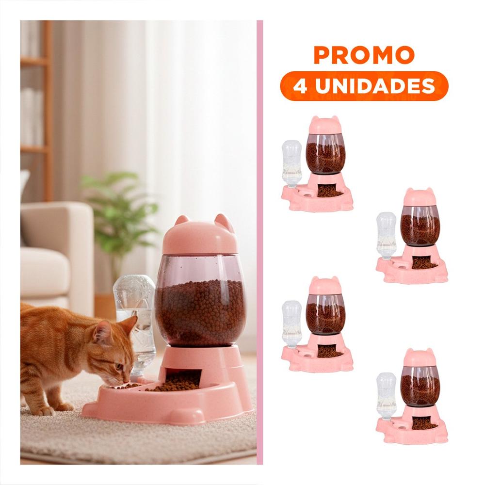 Pack4 Recipiente Unido Pet Gato Blanco Rosado Moderno Y+Regalo Sticker