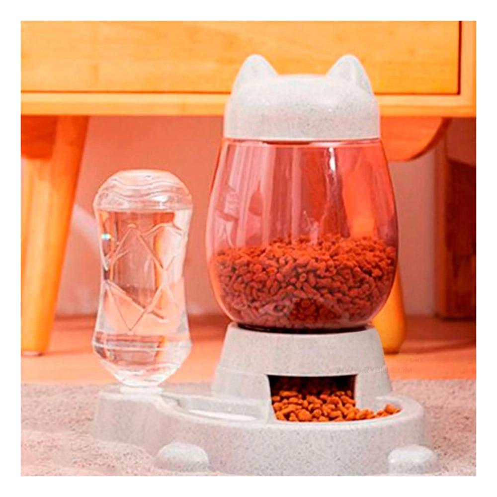 Cuenco Doble Pet Gato Blanco Gris para Casa Y+Ligas Regalo