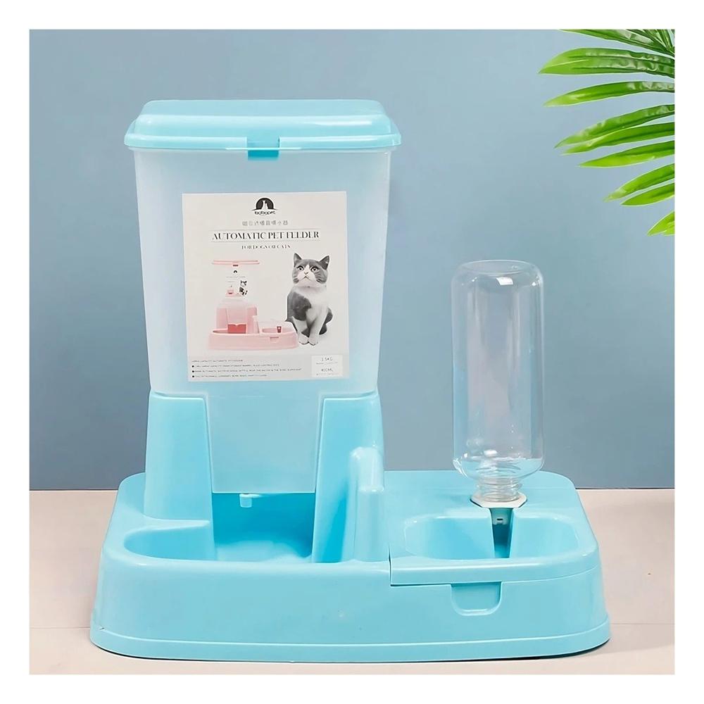 Alimentador Doble Celeste para Mascota Firme y Practico Compacto Y+Ligas Regalo