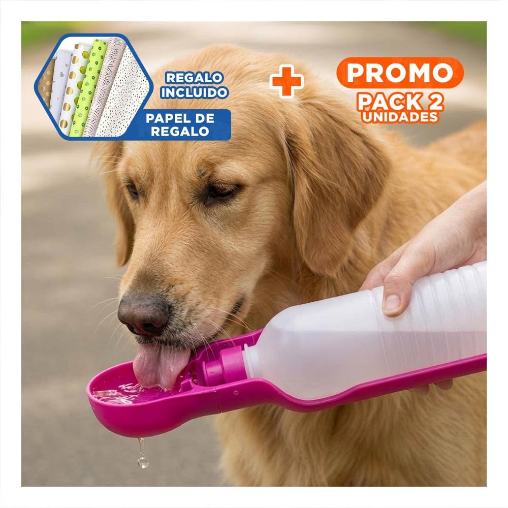 Pack2 Botella Compacta Rosada para Perro con Sistema Practico y Seguro Y+Papel Regalo
