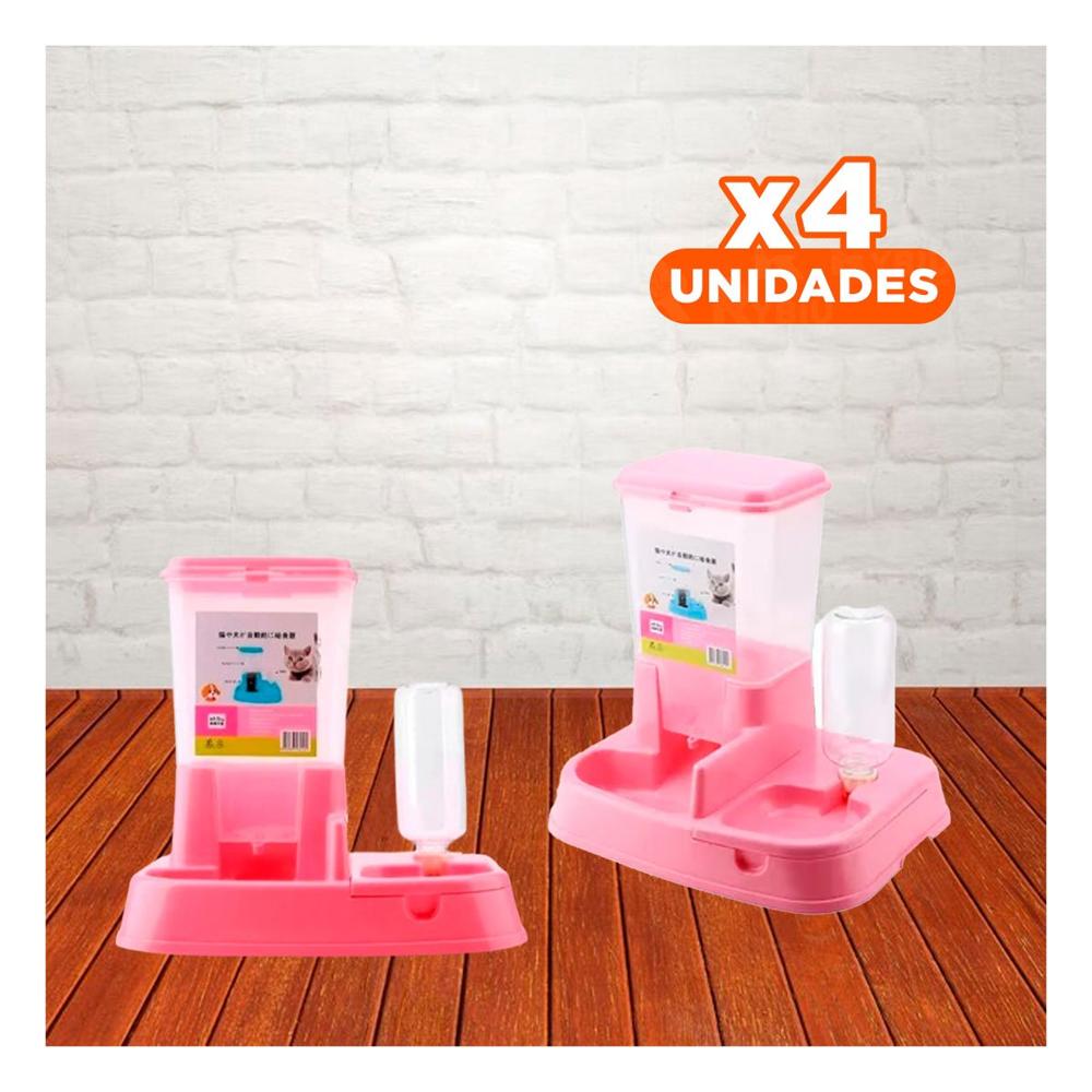 Pack4 Sistema de Comida y Bebida Rosado para Mascota Practico y Resistente