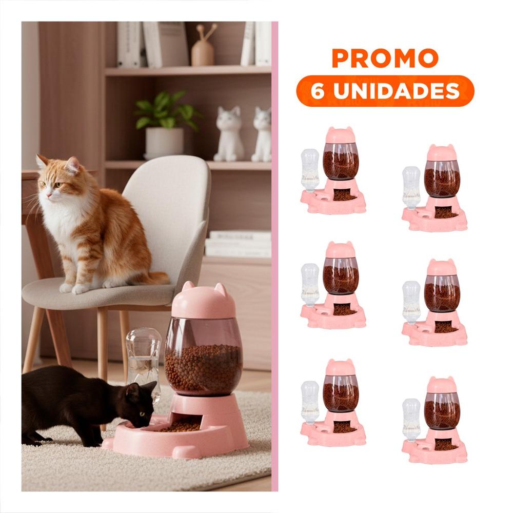 Pack6 Dispensador Combinado Pet Gato Blanco Rosado Facil de Limpiar