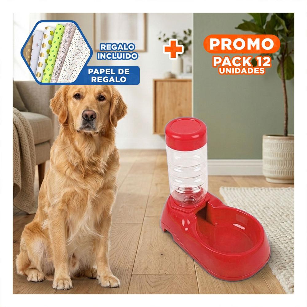 Pack12 Recipiente de Agua Rojo para Mascota Comodo y Practico y Resistente Y+Papel Regalo
