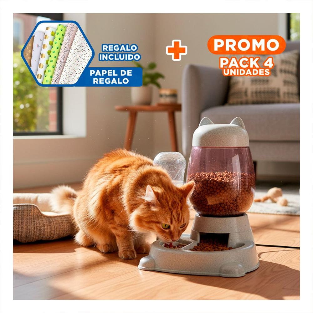Pack4 Comida Lista Pet Gato con Bebedero Blanco Gris Y+Papel Regalo