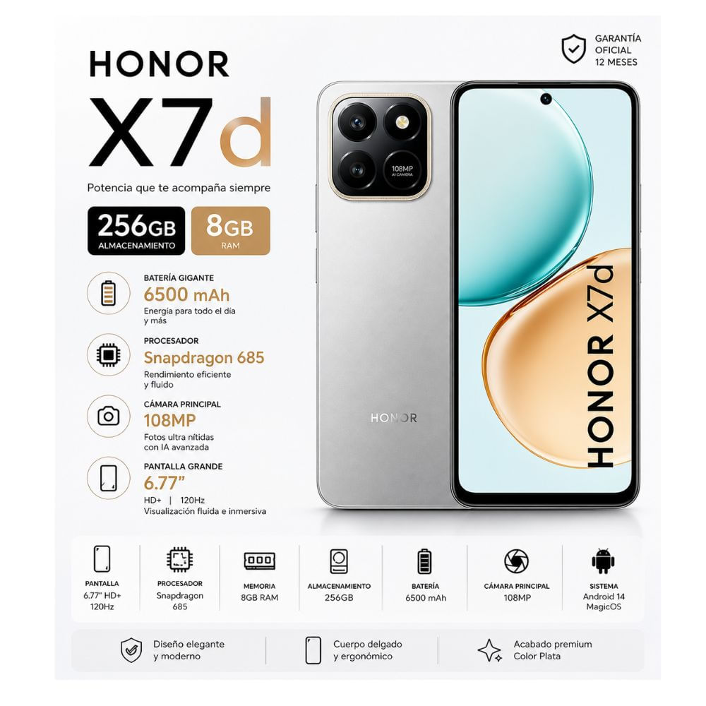 CELULAR HONOR X7d 256GB 8GB Plata