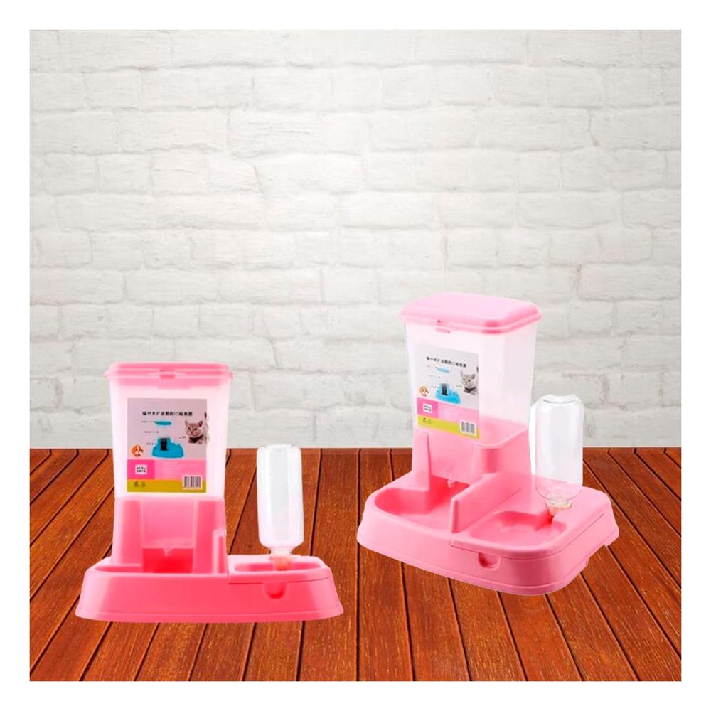 Bebedero Combinado Rosado para Mascota Firme y Practico Compacto Y+Ligas Regalo