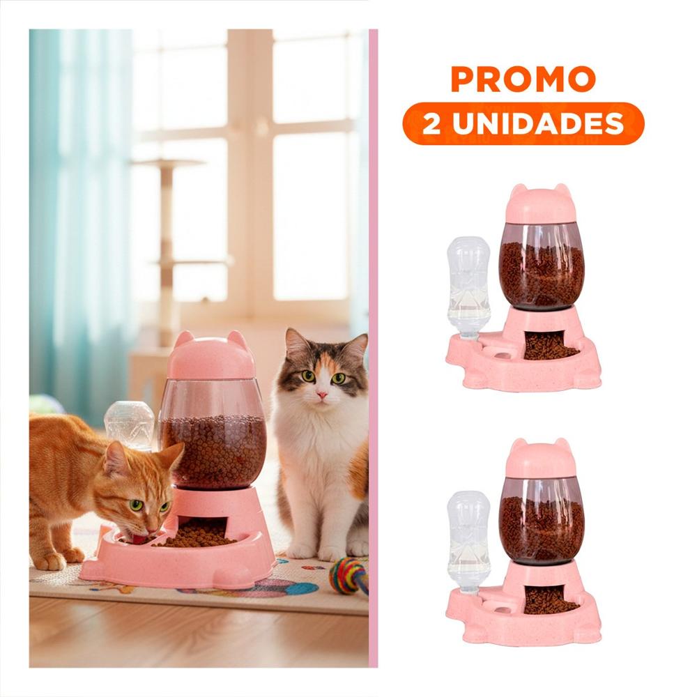 Pack2 Servicio Completo para Gato con Plato y Bebedero Blanco Rosado
