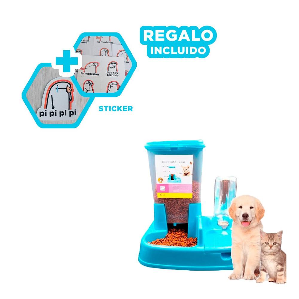 Alimentador Doble Celeste para Mascota Comodo y Seguro Reforzado Y+Regalo Sticker