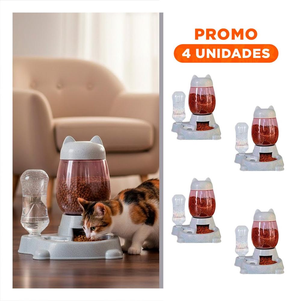 Pack4 Comida Doble Pet Gato Blanco Gris para Casa Y+Regalo Sticker