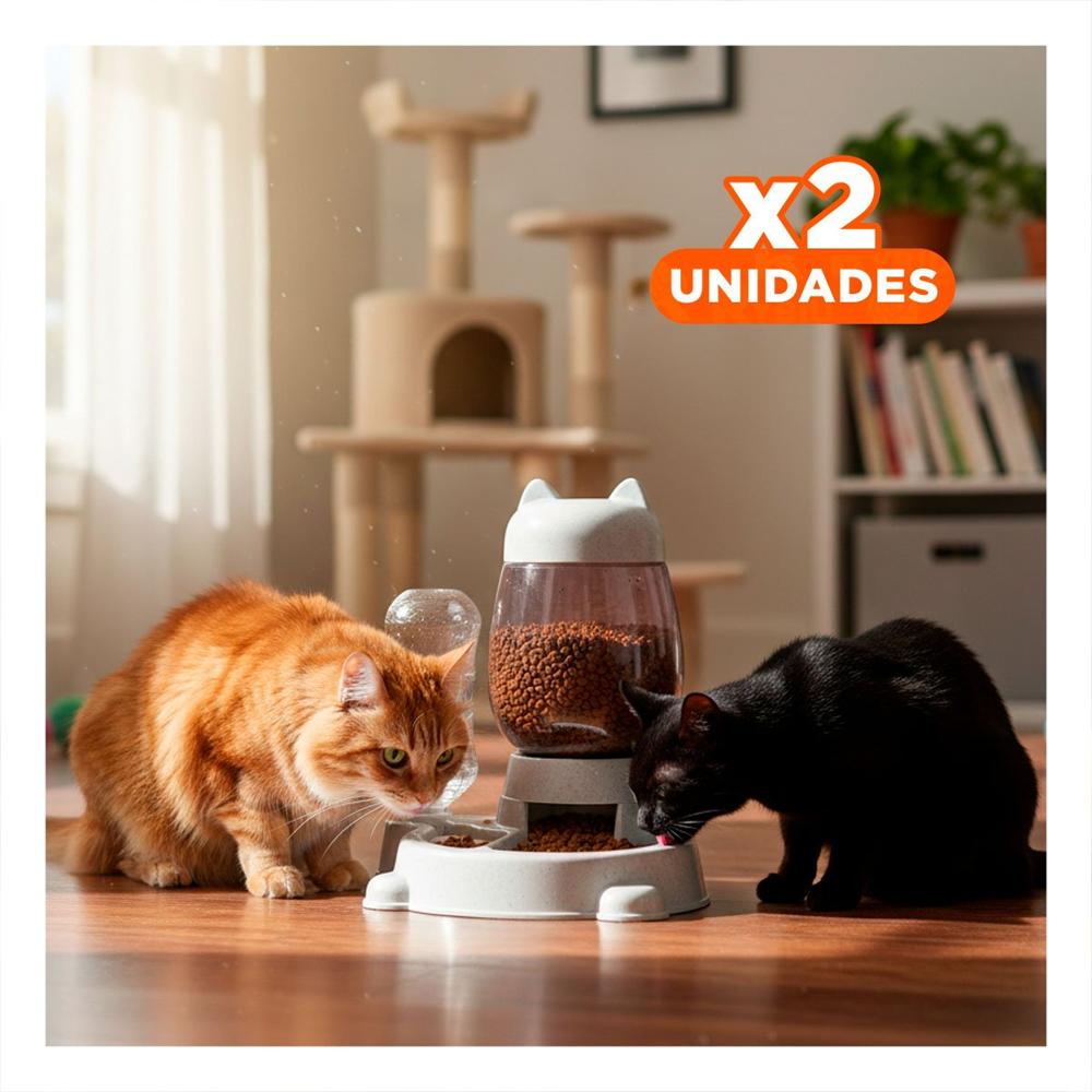 Pack2 Alimento y Bebida Combinada Pet Gato Blanco Blanco Y+Regalo Sticker