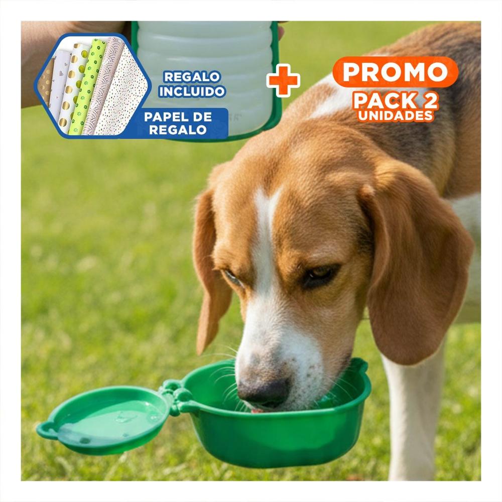 Pack2 Botella Compacta Verde para Perro con Sistema Practico y Seguro Y+Papel Regalo