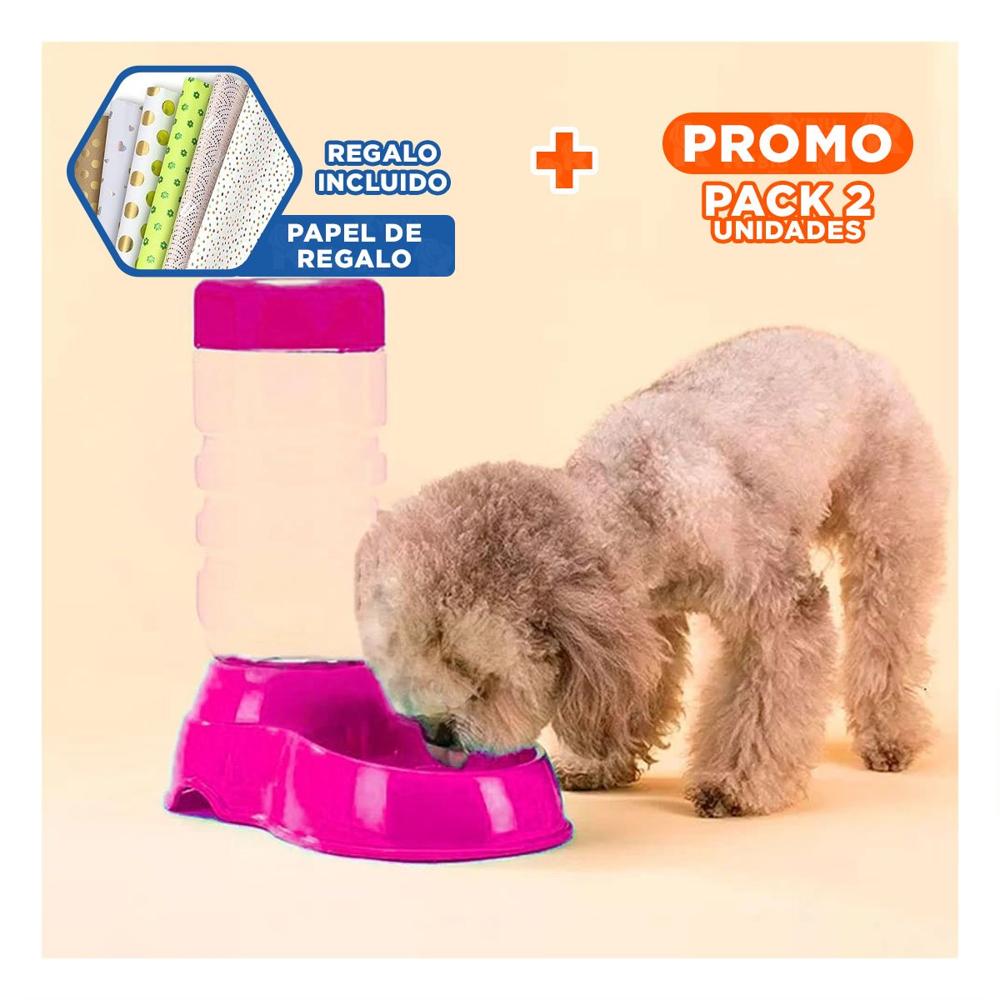 Pack2 Fuente de Agua Rosado para Mascota Estable y Segura y Durable Y+Papel Regalo