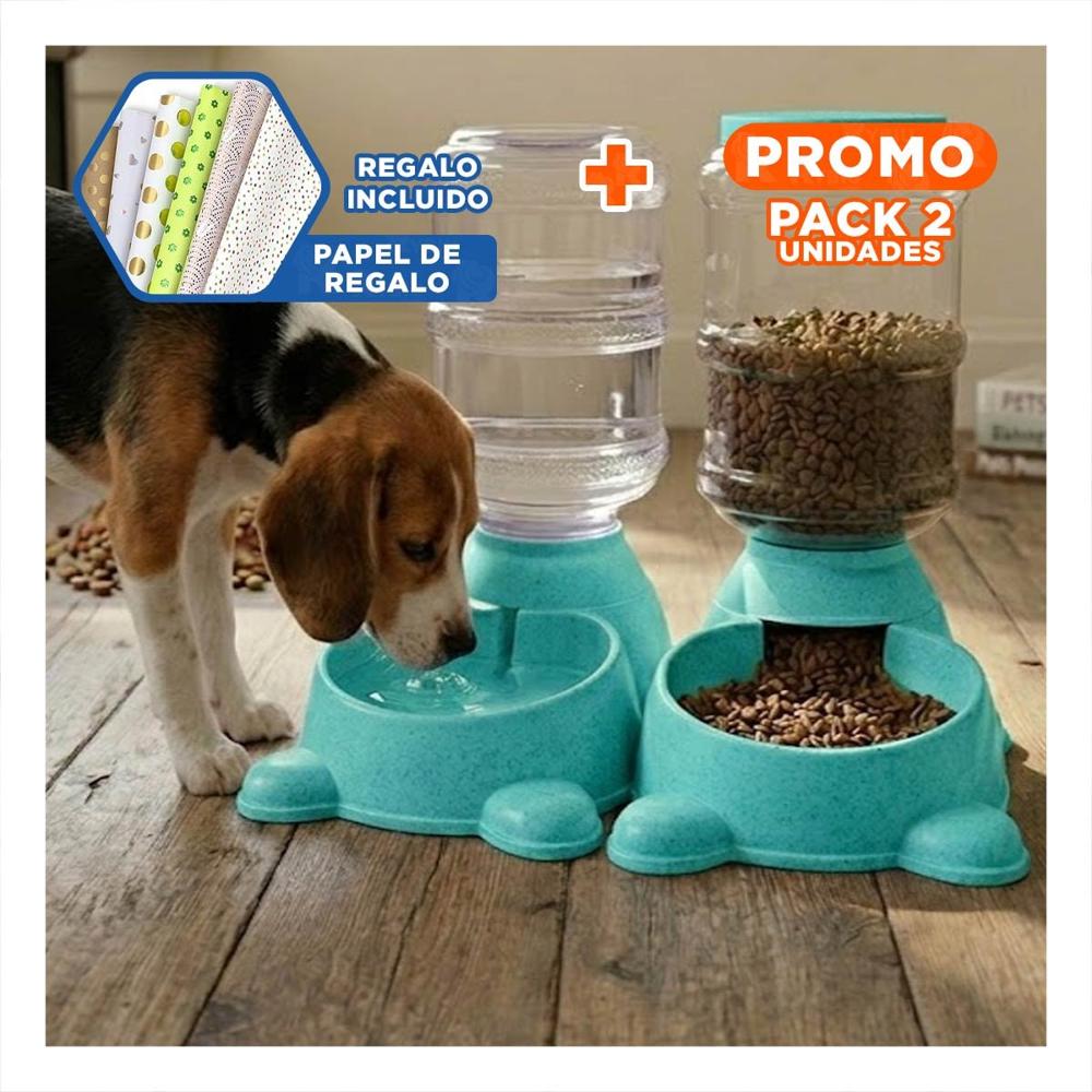 Pack2 Contenedor Practico para Perro Circular con Bidon de Plastico Verde Y+Papel Regalo