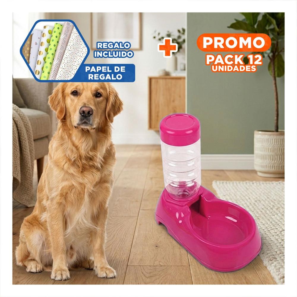 Pack12 Recipiente de Agua Rosado para Mascota Comodo y Practico y Resistente Y+Papel Regalo