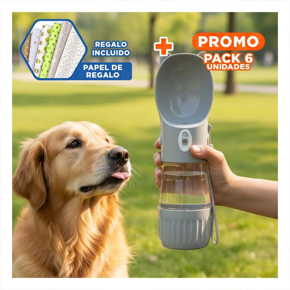 Pack6 Botella Funcional Gato Plomo con Cierre Seguro Y+Papel Regalo