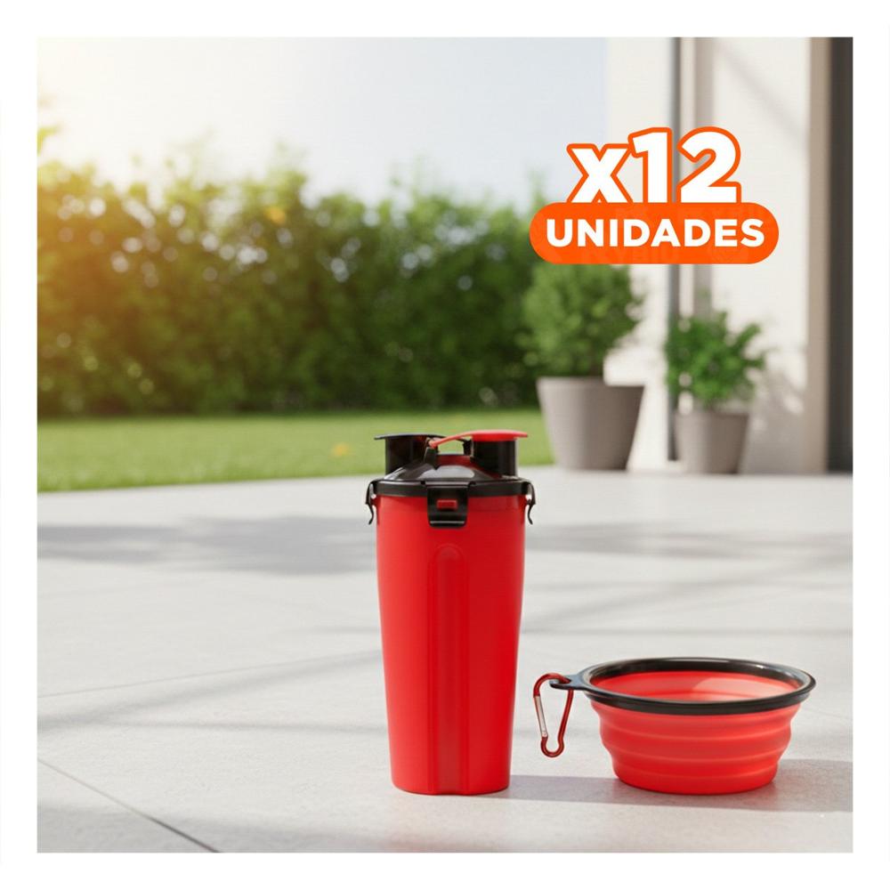 Pack12 Plato Doble Funcion para Mascota con Deposito Rojo