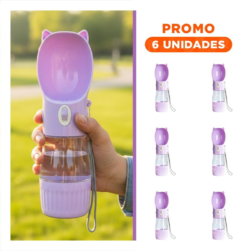 Pack6 Botella Practica Gato Lila para Llevar en Bolso