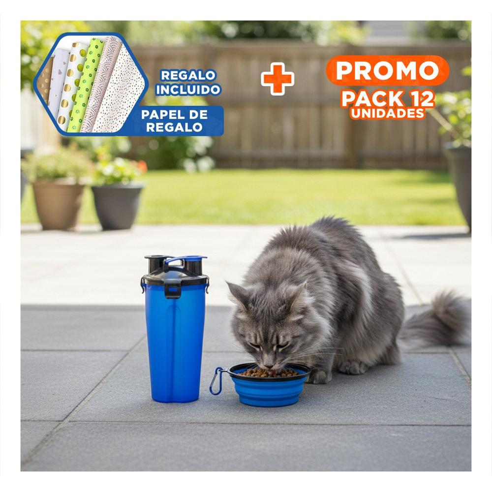 Pack12 Plato Plegable con Comedero y Bebedero Azul Y+Papel Regalo