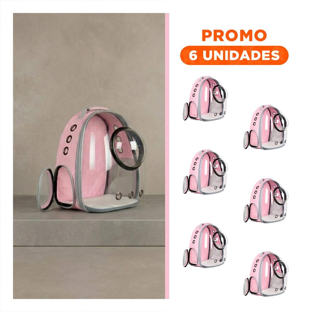Pack6 Morral de Transporte Transparente con Mini Capsula Gato Rosado