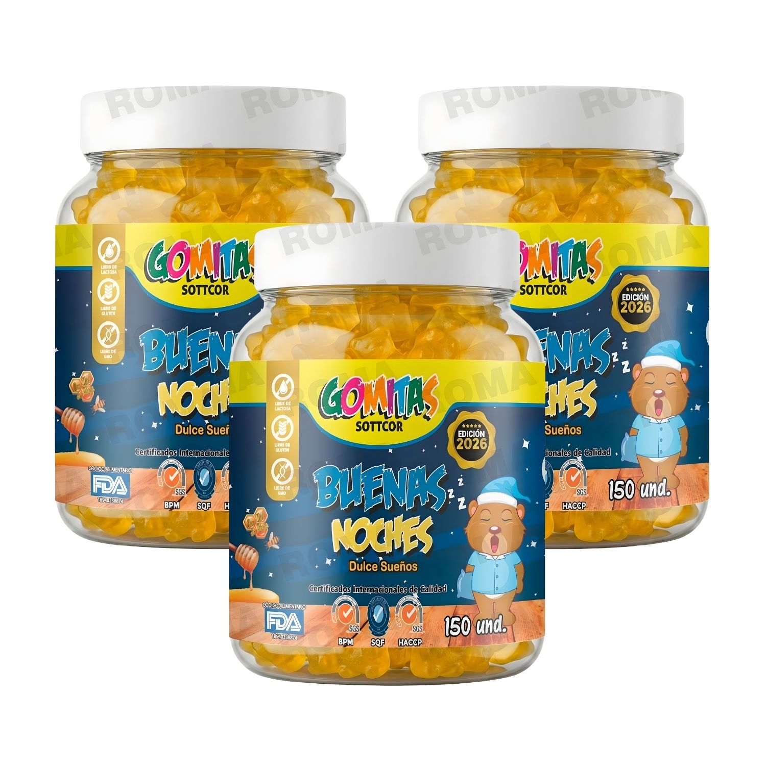 PACK 3 GOMITAS BUENAS NOCHES PARA NIÑOS SOTTCOR LABS 150UNIDADES
