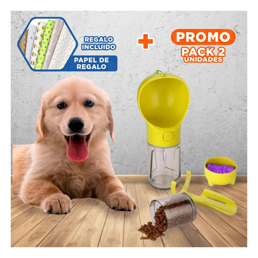 Pack2 Recipiente Portatil 4 en 1 Dispensador con Bolsita Amarillo Mediano Y+Papel Regalo
