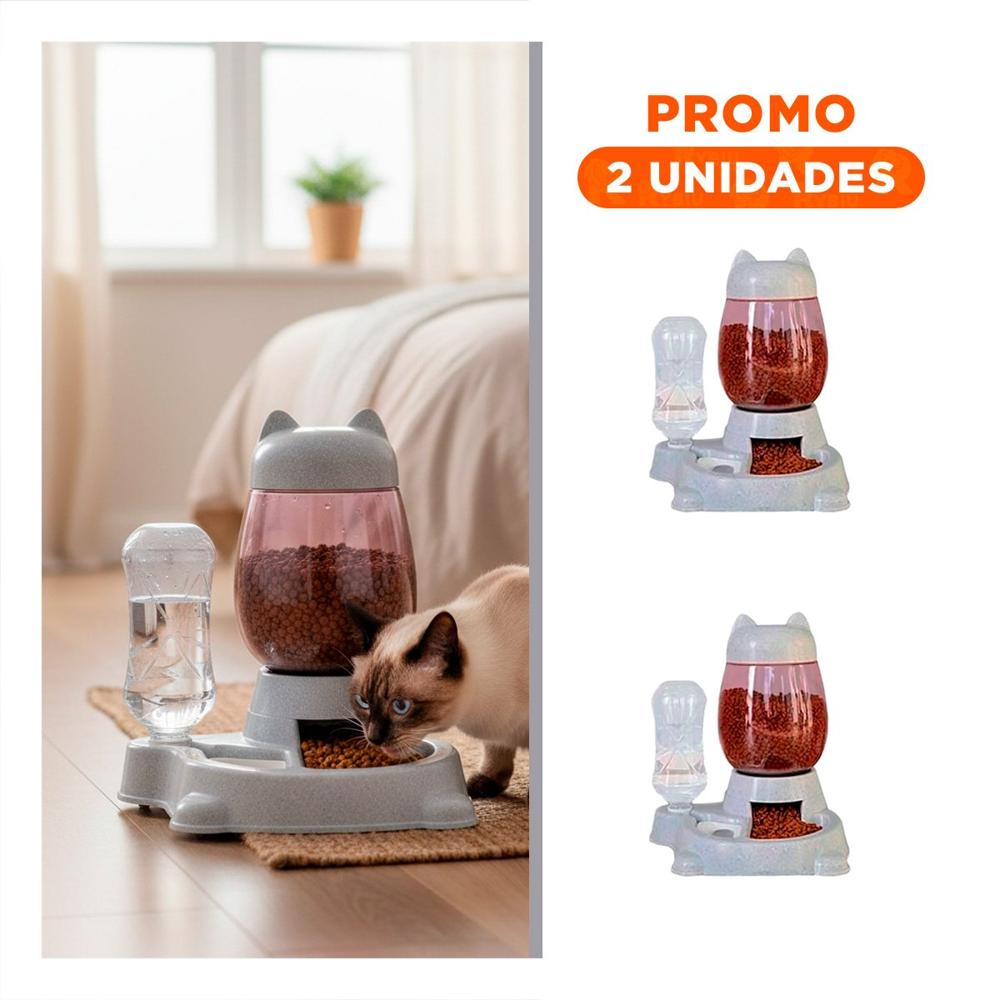 Pack2 Cuenco Doble Pet Gato Blanco Gris Facil de Usar