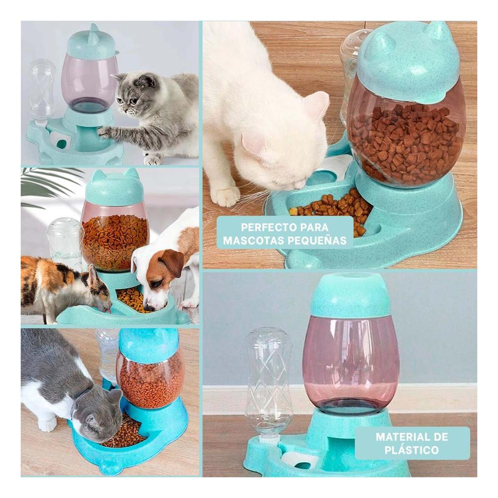 Alimento para Gato con Bebedero Pet Blanco Celeste Comodo Y+Post It