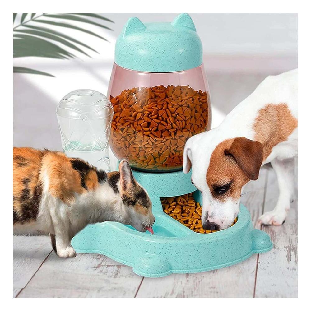 Comida Doble Pet Gato Blanco Celeste Facil de Limpiar