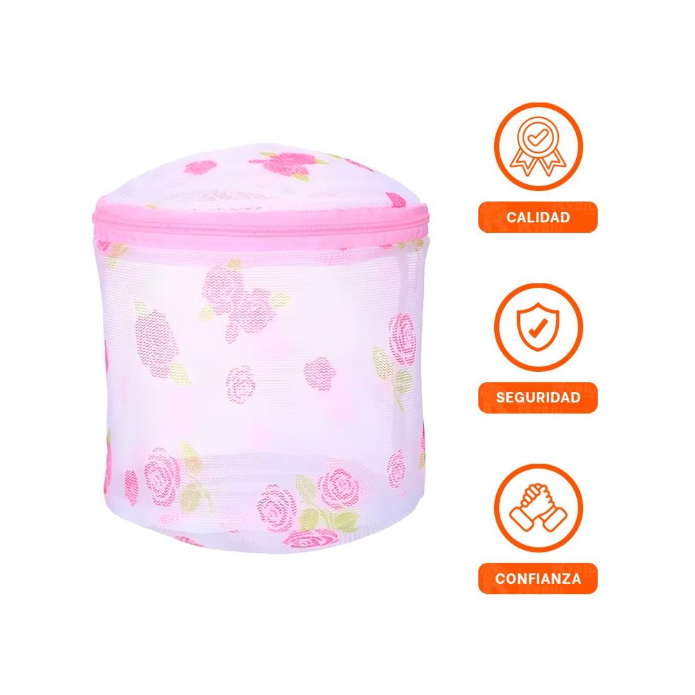 Funda Malla Lavadora Ropa Diseno Cilindro Blanco con Flores Resistente Y+Ligas Regalo