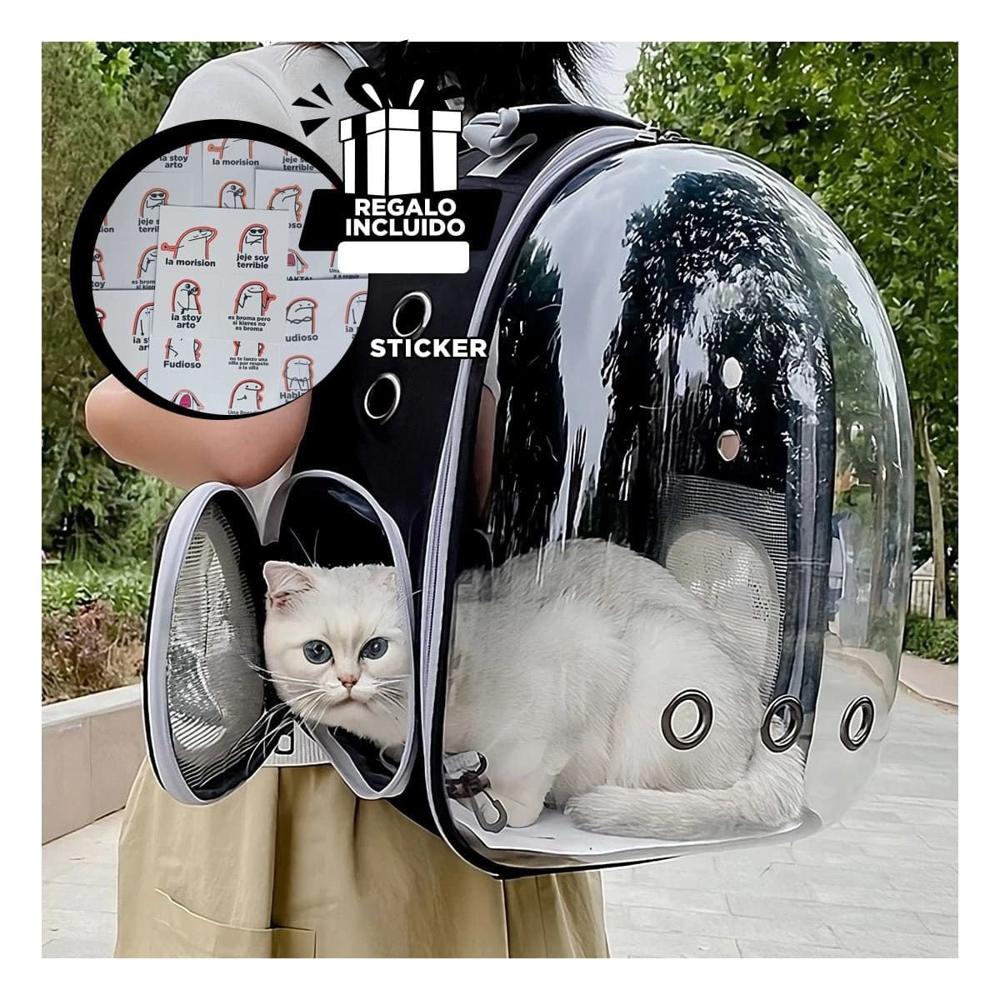 Carrier Espacial Para Gato Negro Con Ventana Curva Y Comodo Transporte Y+Regalo Sticker