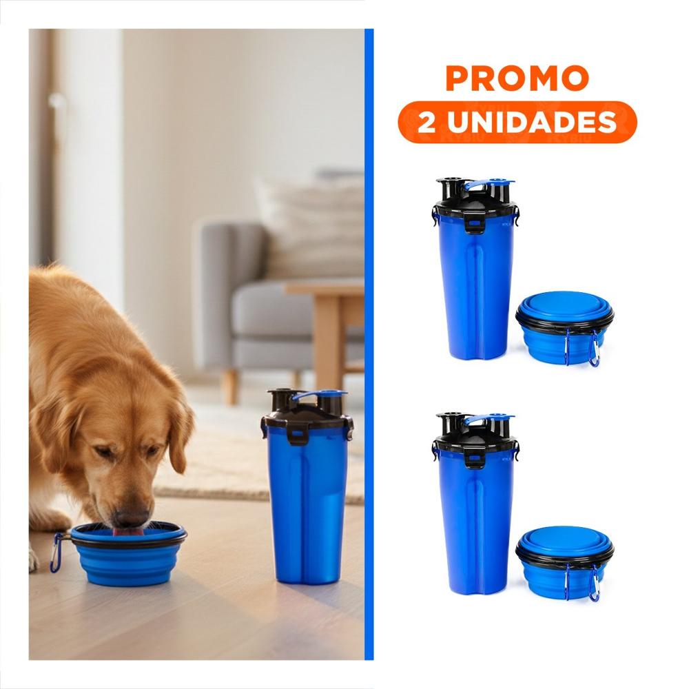 Pack2 Recipiente Doble Uso para Mascota con Plato Azul