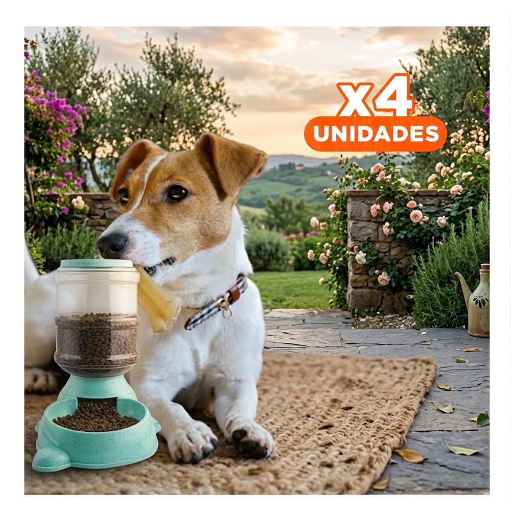 Pack4 Fuente Practica para Perro Circular con Bidon de Plastico Verde