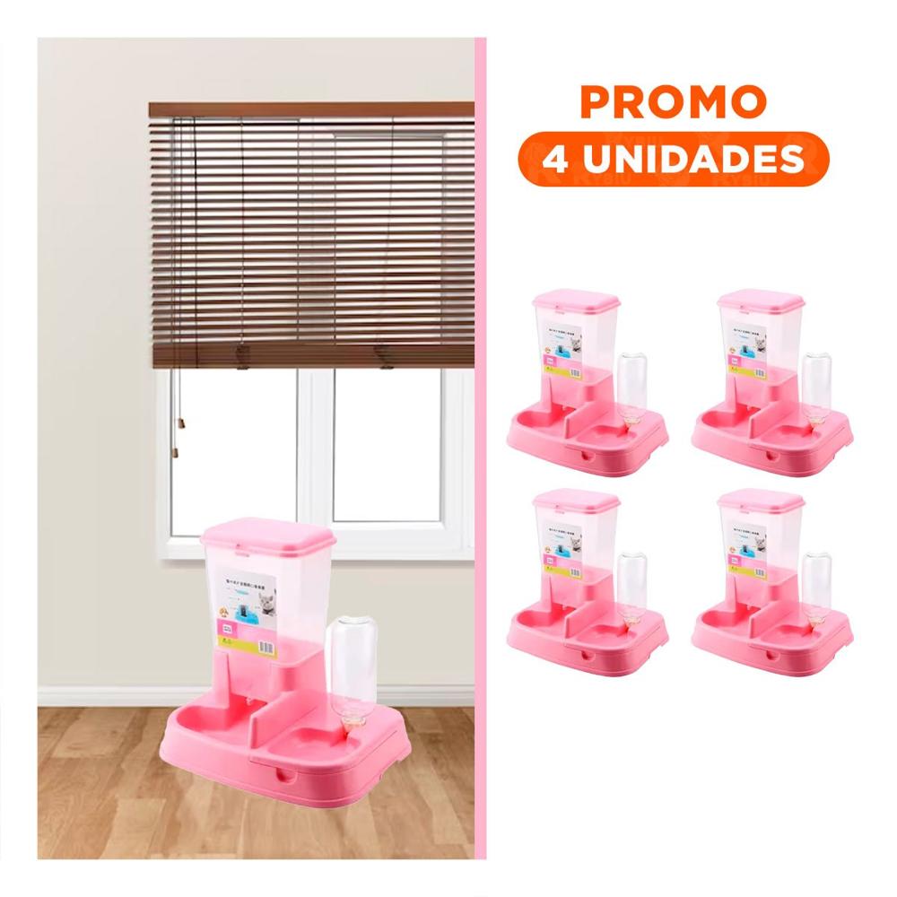 Pack4 Sistema de Comida y Bebida Rosado para Mascota Comodo y Seguro Y+Regalo Sticker