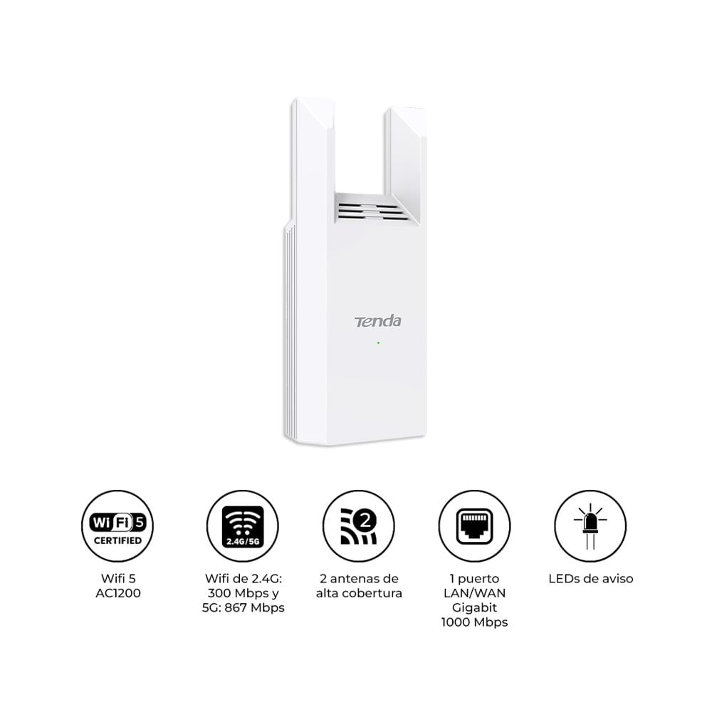 Extensor WiFi Tenda A18 Pro AC1200 Doble Banda Blanco
