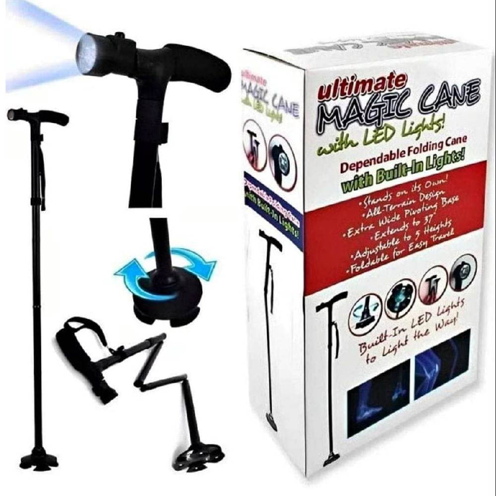 Bastón Plegable con Linterna LED y Base Antideslizante