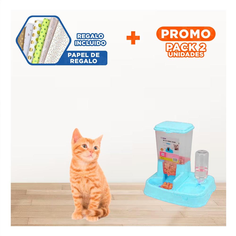 Pack2 Area de Comida y Bebida para Mascota Celeste Durable y Estable Firme Y+Papel Regalo