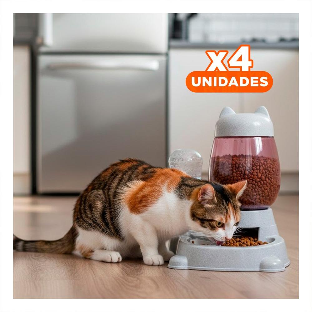 Pack4 Comida y Bebida en Un Solo Pet Gato Detalle Blanco Gris