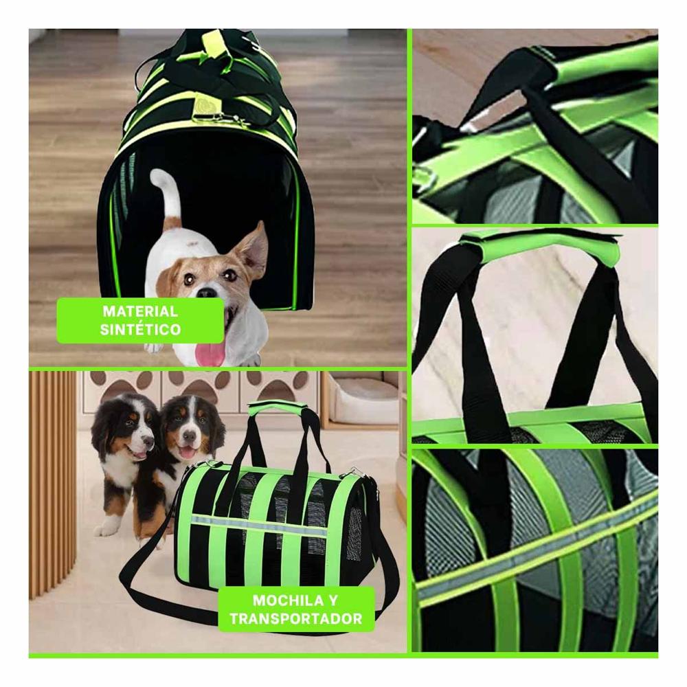 Portador Para Gato Transportador Reflectivos Verde Con Ventilacion Y+Post It