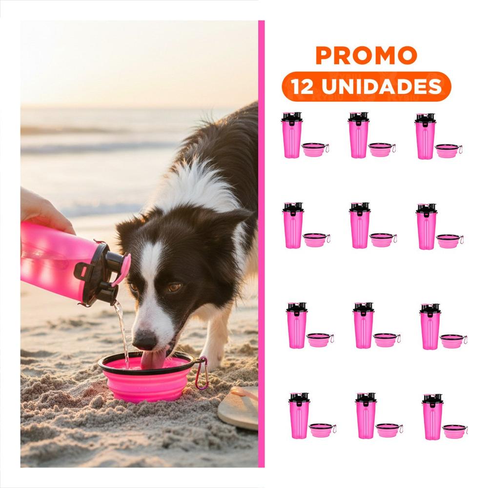 Pack12 Plato de Viaje para Mascota con Sistema 2 en 1 Rosado Y+Regalo Sticker
