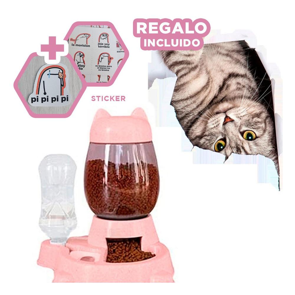Comida Lista Pet Gato con Bebedero Blanco Rosado Y+Regalo Sticker